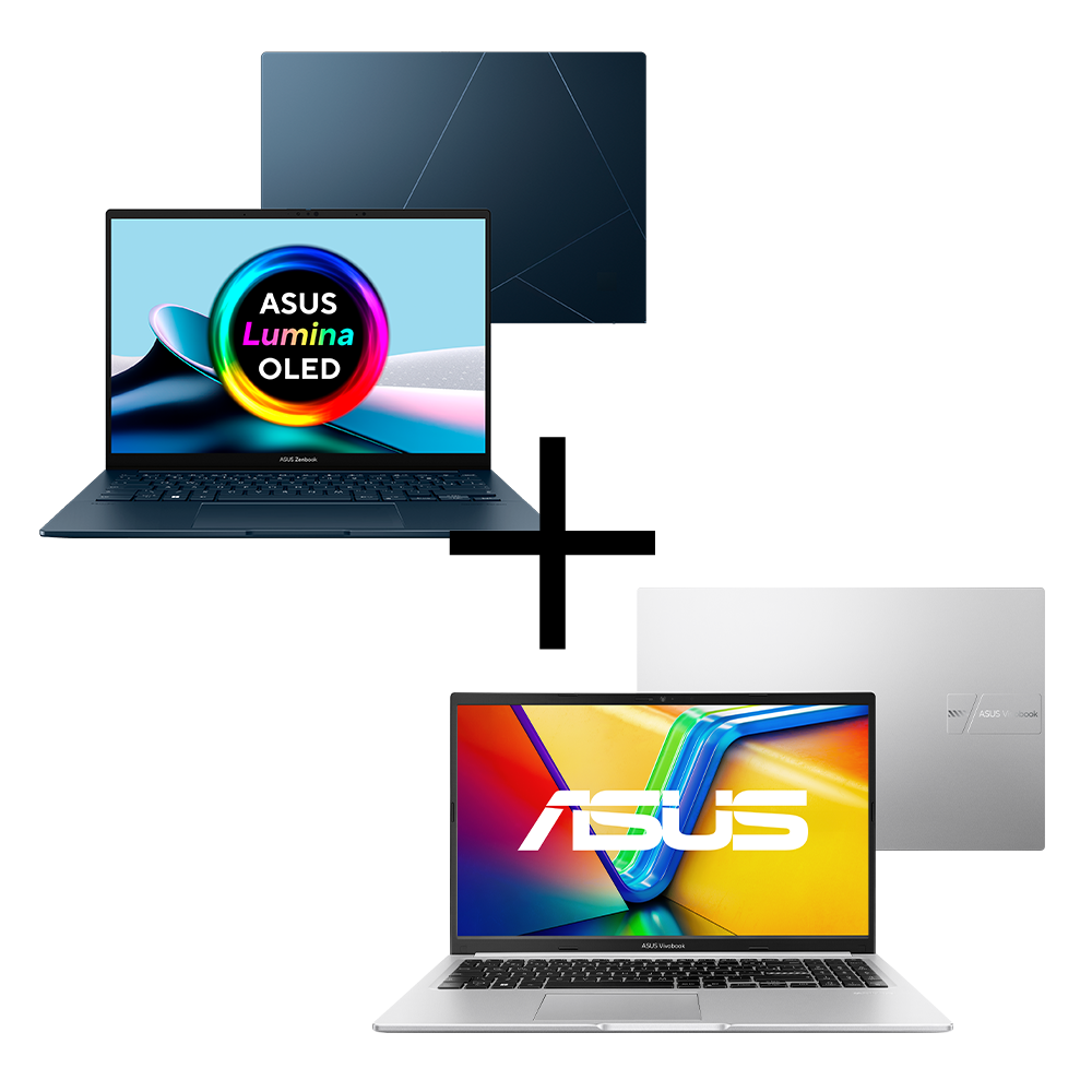 Notebook ASUS Zenbook 14 OLED UX3405MA-QD344W Ponder Blue + Notebook ASUS Vivobook 15 M1502YA-NJ494 Cool Silver